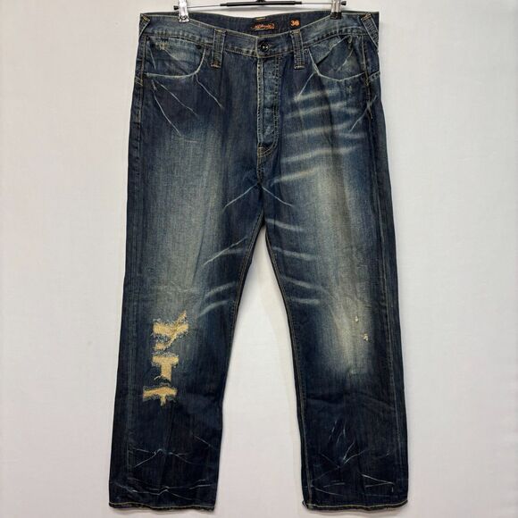 Ed Hardy Men Jeans Size 38x34 Blue Denim Distress Grunge Y2K D015 -6